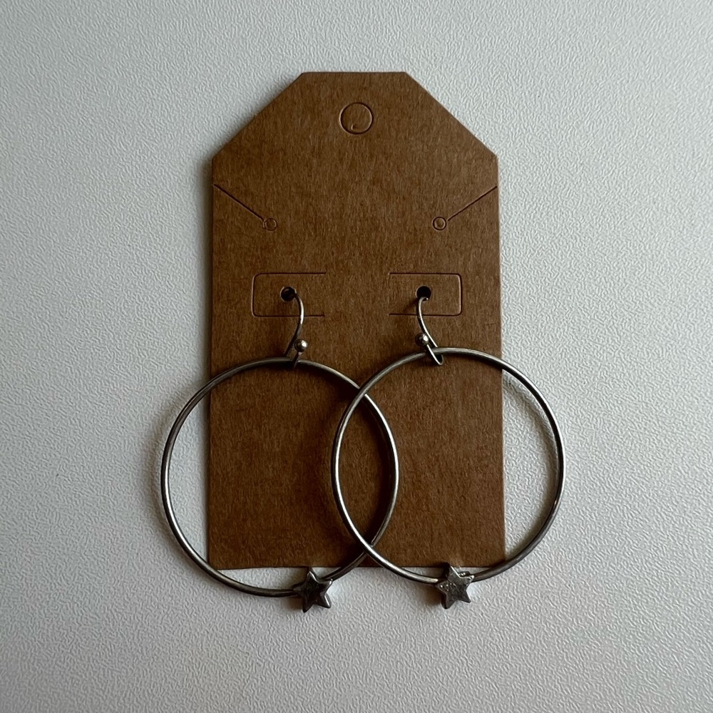 Silver Hoop Earrings with Star Charm